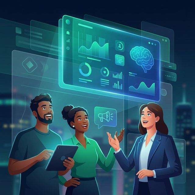 Diverse team looking at screen